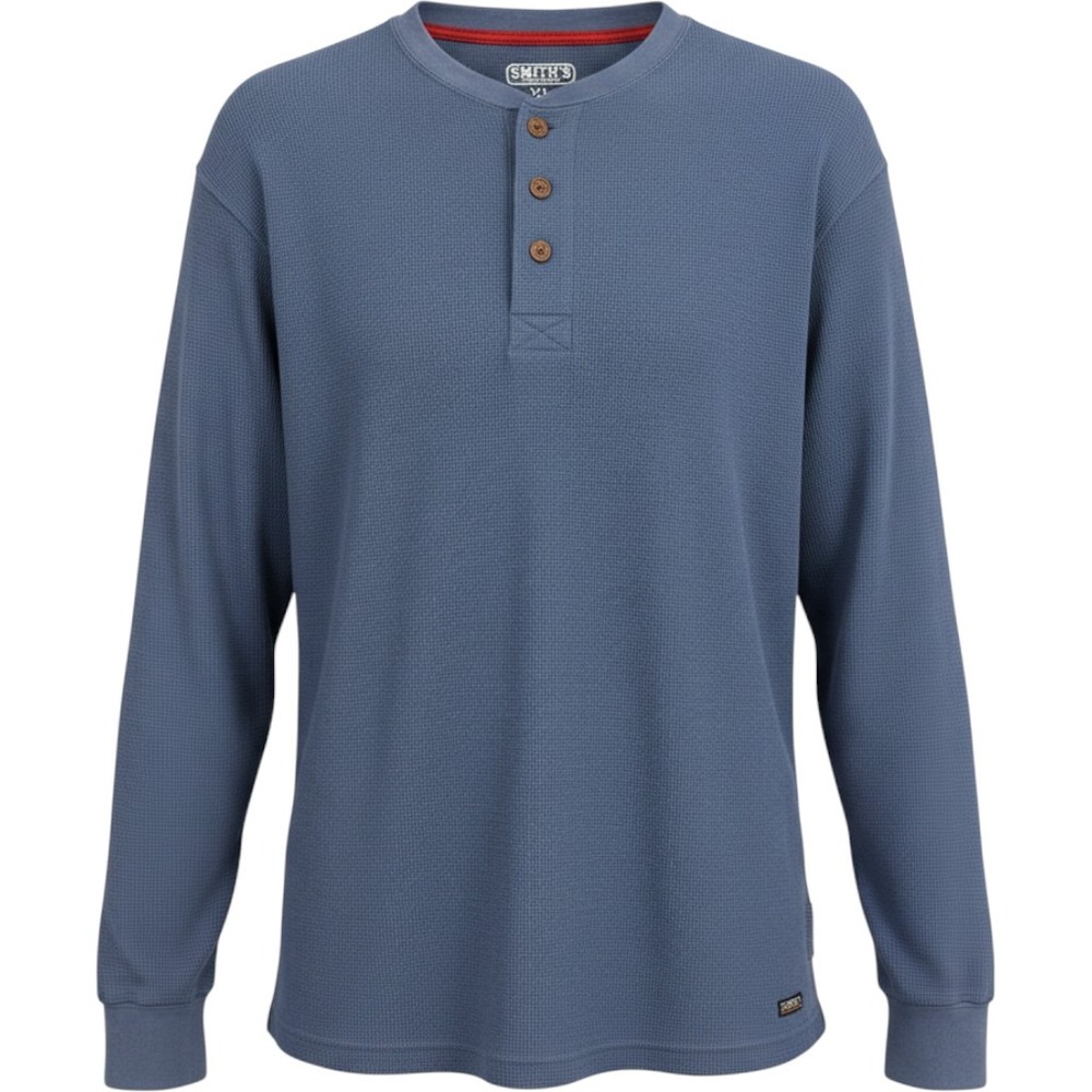 Smiths Workwear Men's Henley Long Sleeve Thermal Shirt XL Blue‎ Waffle Knit